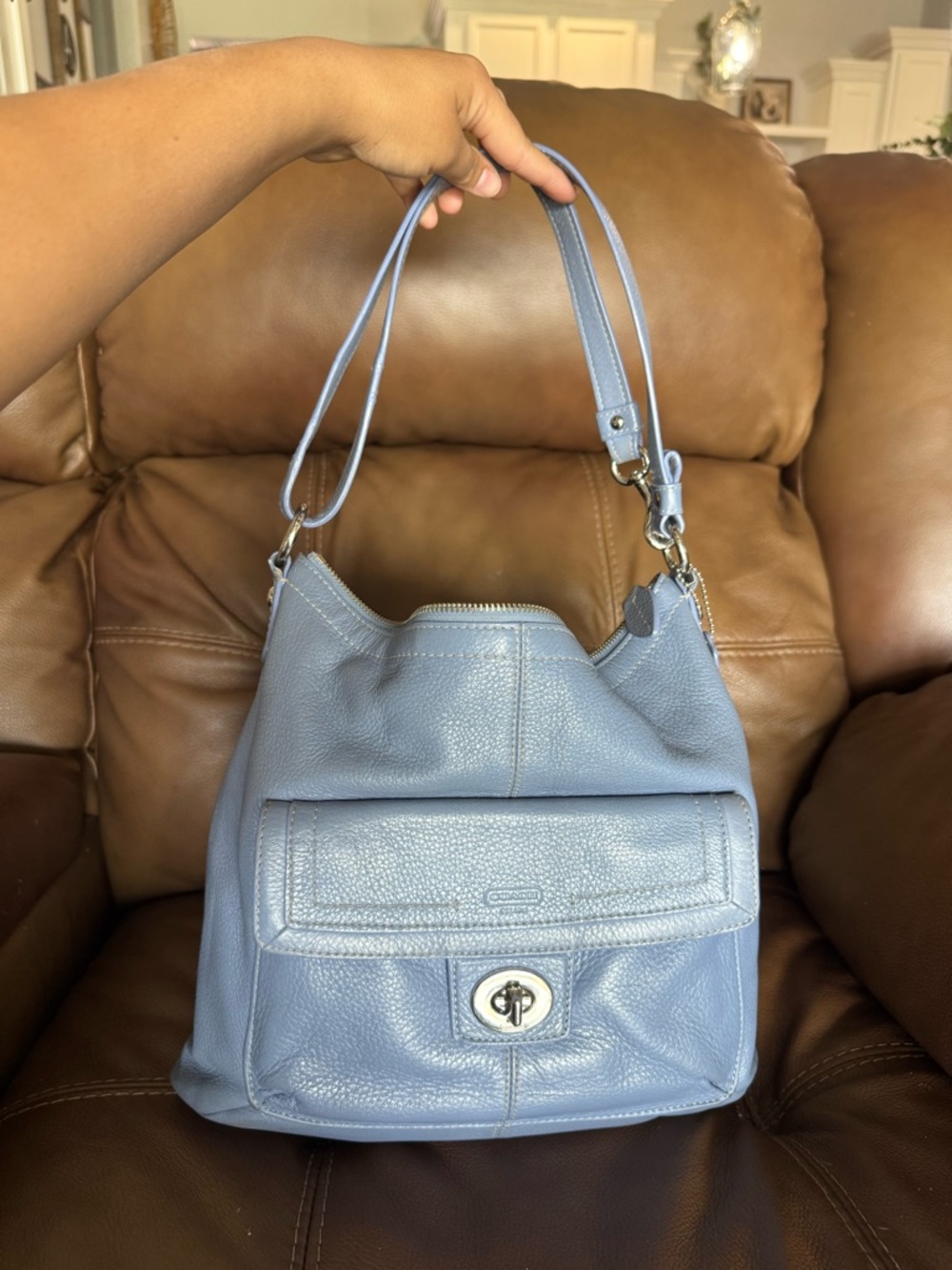 Coach pebbled Leather Shoulder Bag - Light Blue Women’s Tote vintage y2k